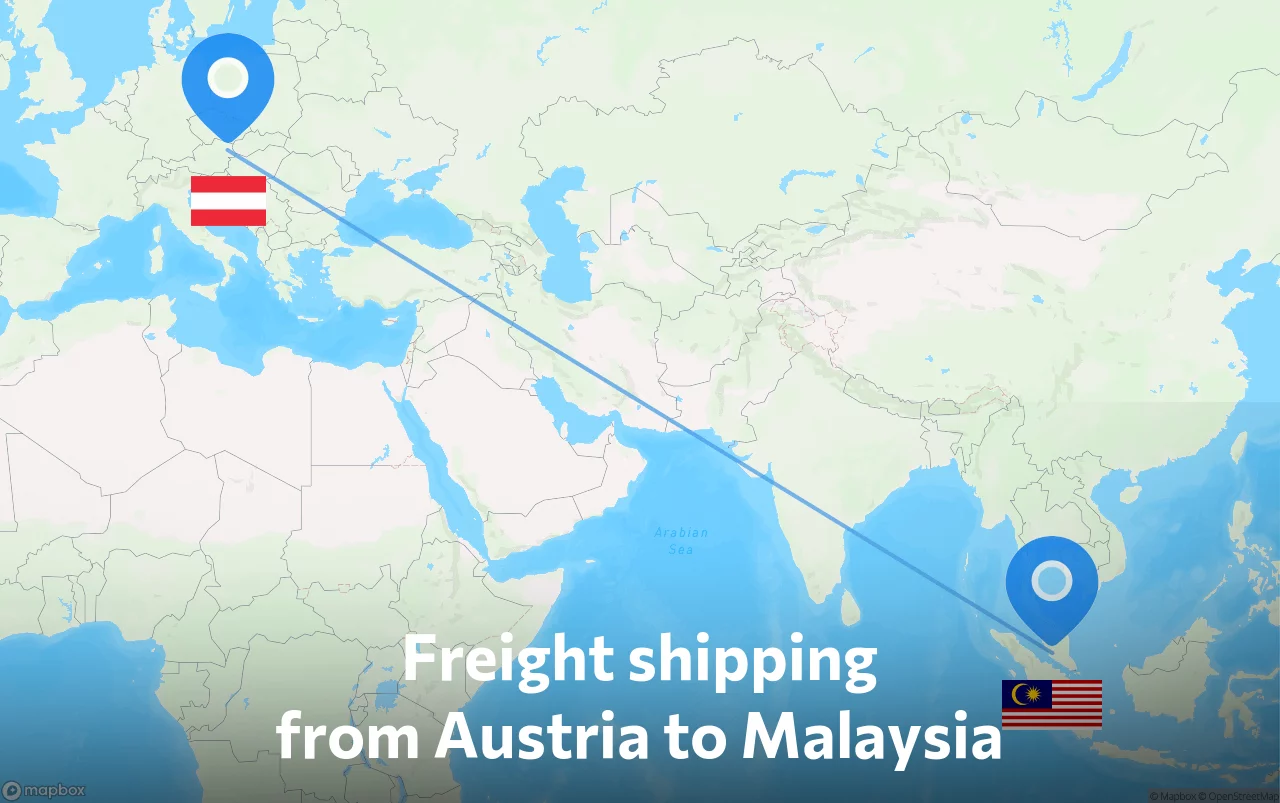 Shipping route from Austria to Malaysia