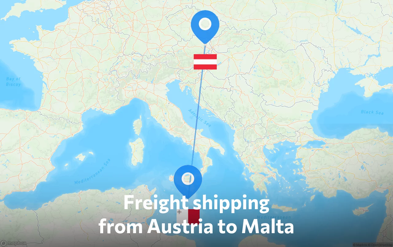 Shipping route from Austria to Malta