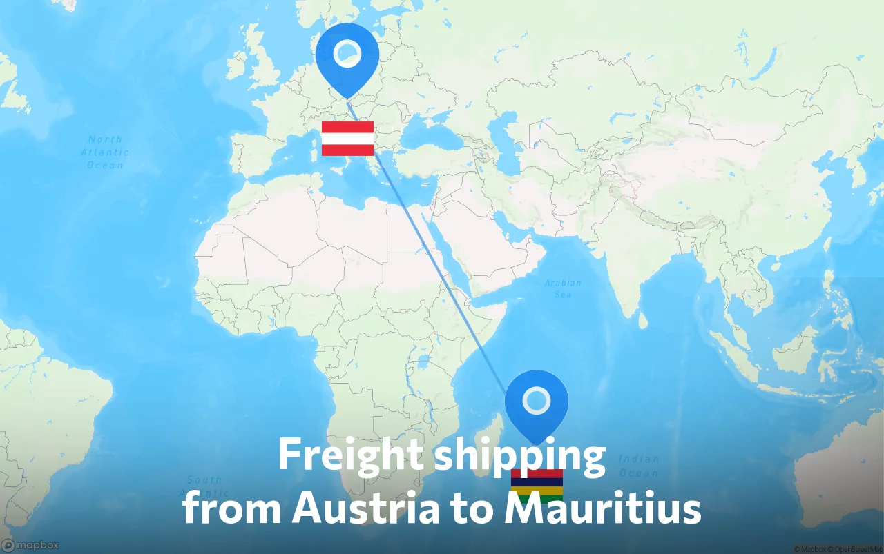 Shipping route from Austria to Mauritius