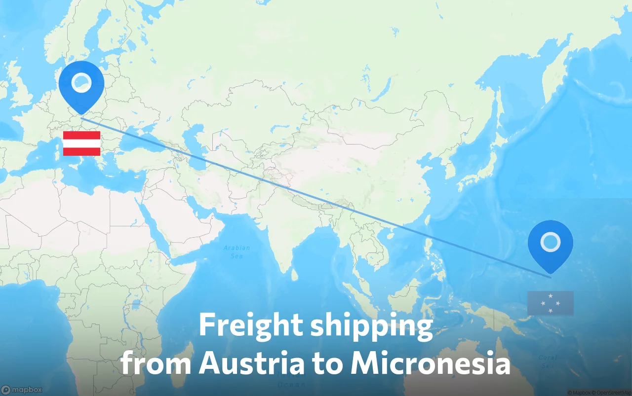 Shipping route from Austria to Micronesia