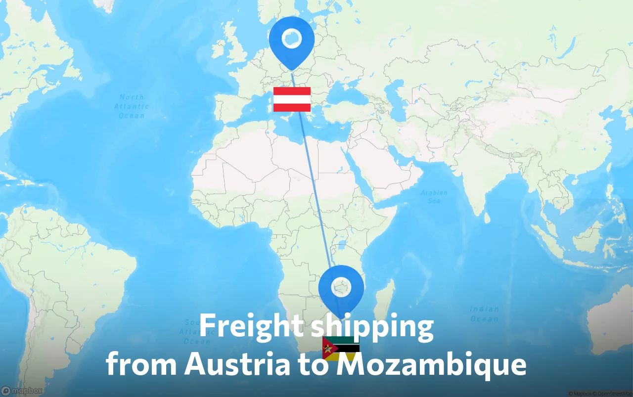 Shipping route from Austria to Mozambique