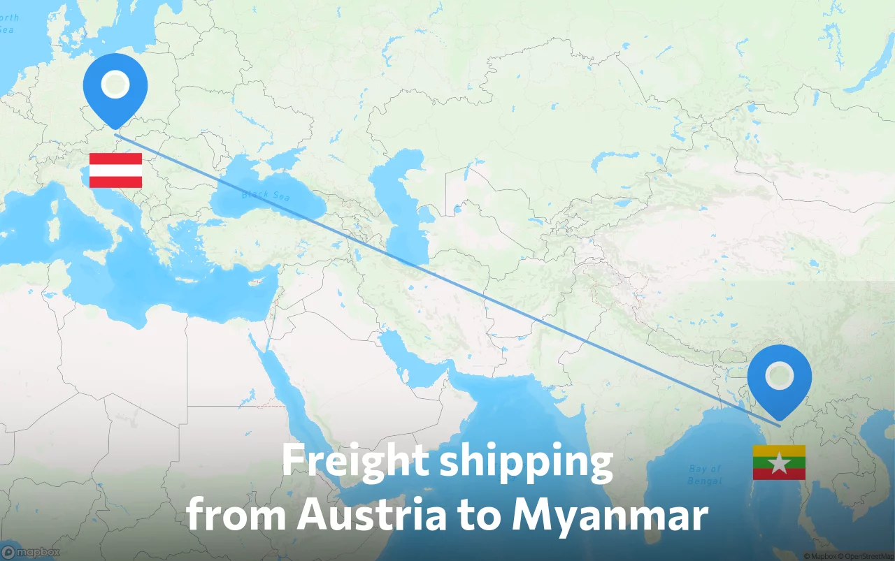 Shipping route from Austria to Myanmar