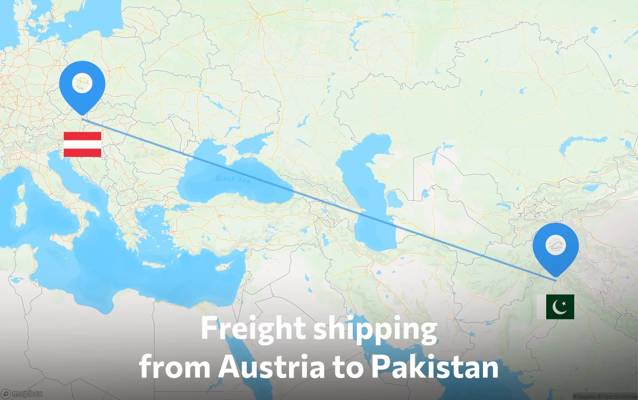 Shipping route from Austria to Pakistan
