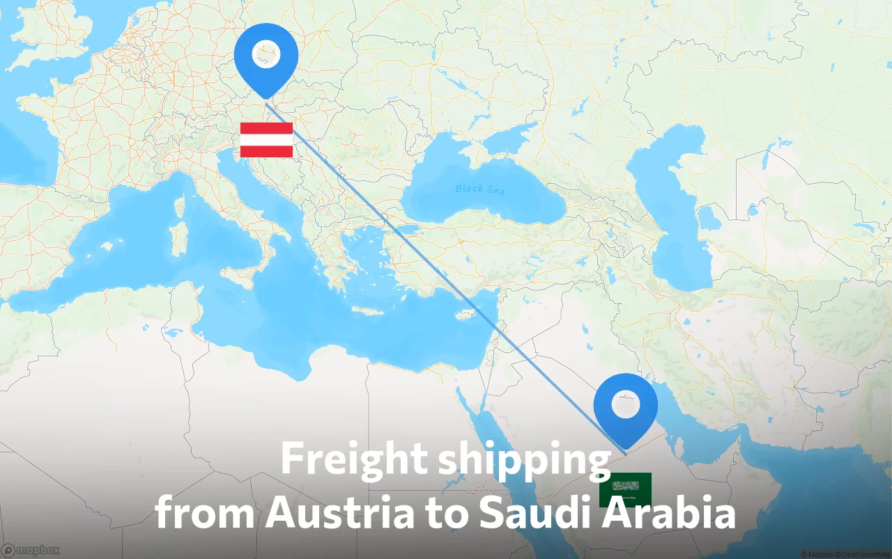 Shipping route from Austria to Saudi Arabia