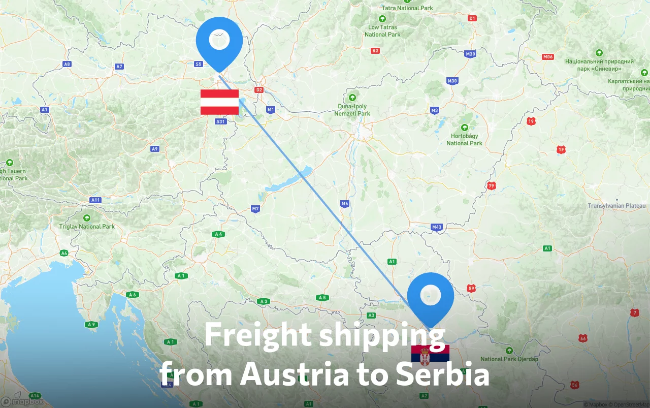 Shipping route from Austria to Serbia
