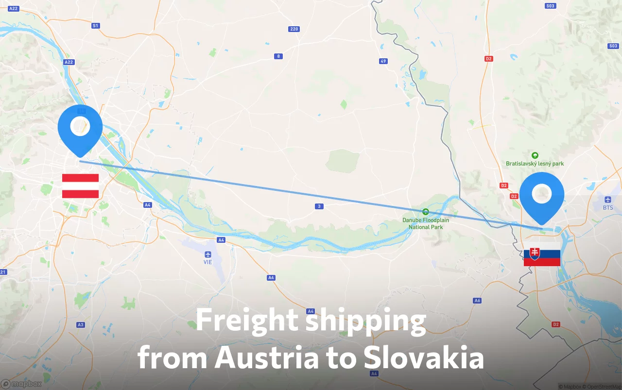 Shipping route from Austria to Slovakia