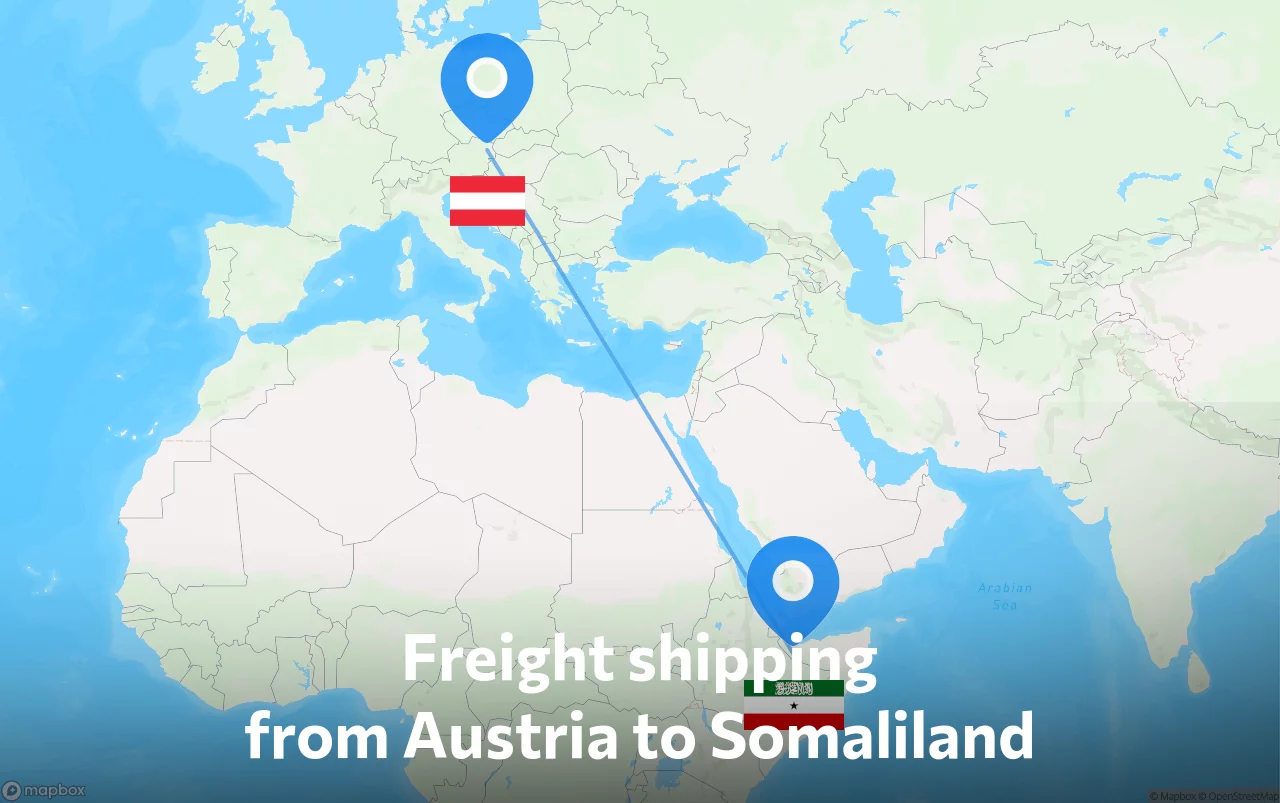 Shipping route from Austria to Somaliland