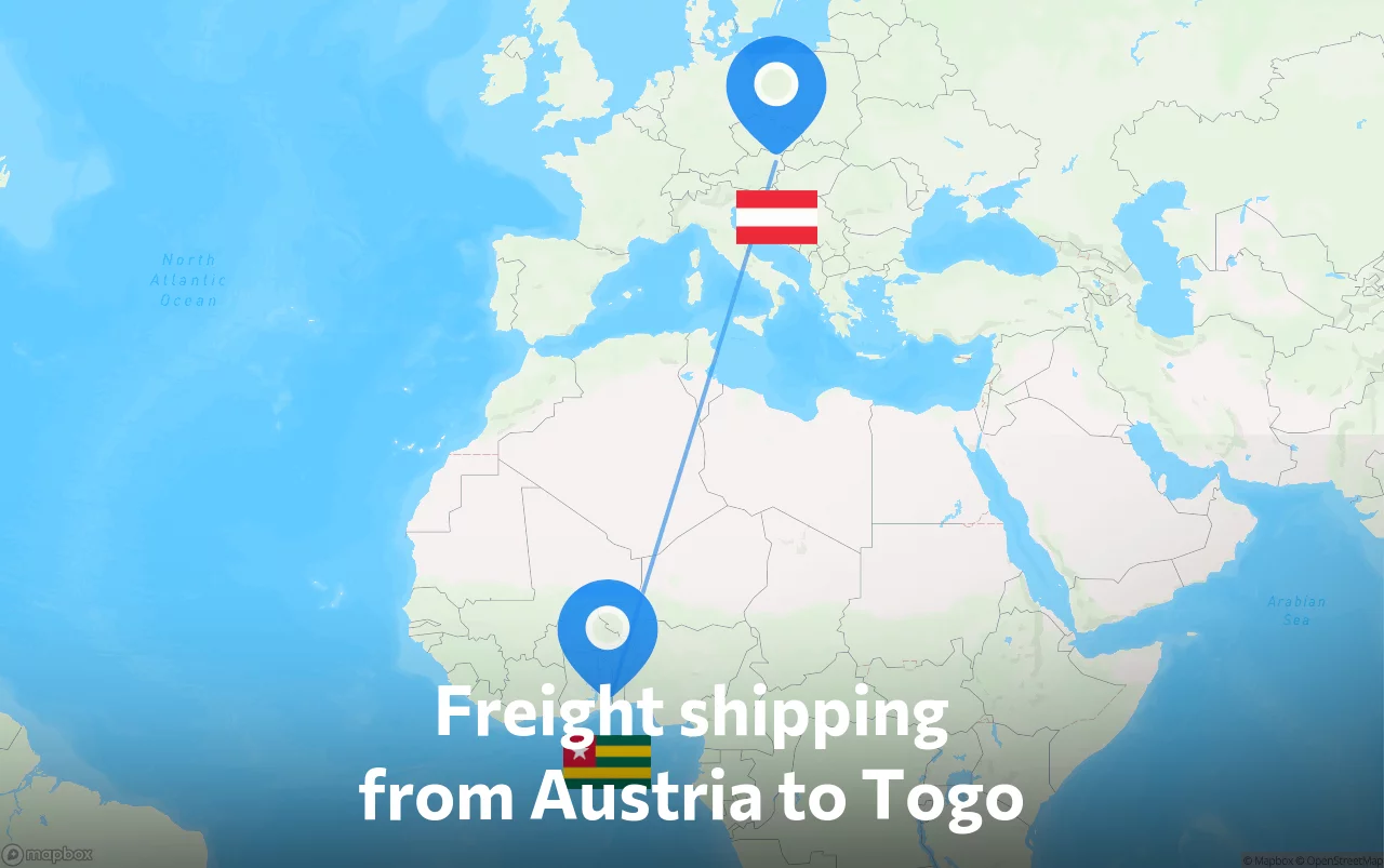 Shipping route from Austria to Togo
