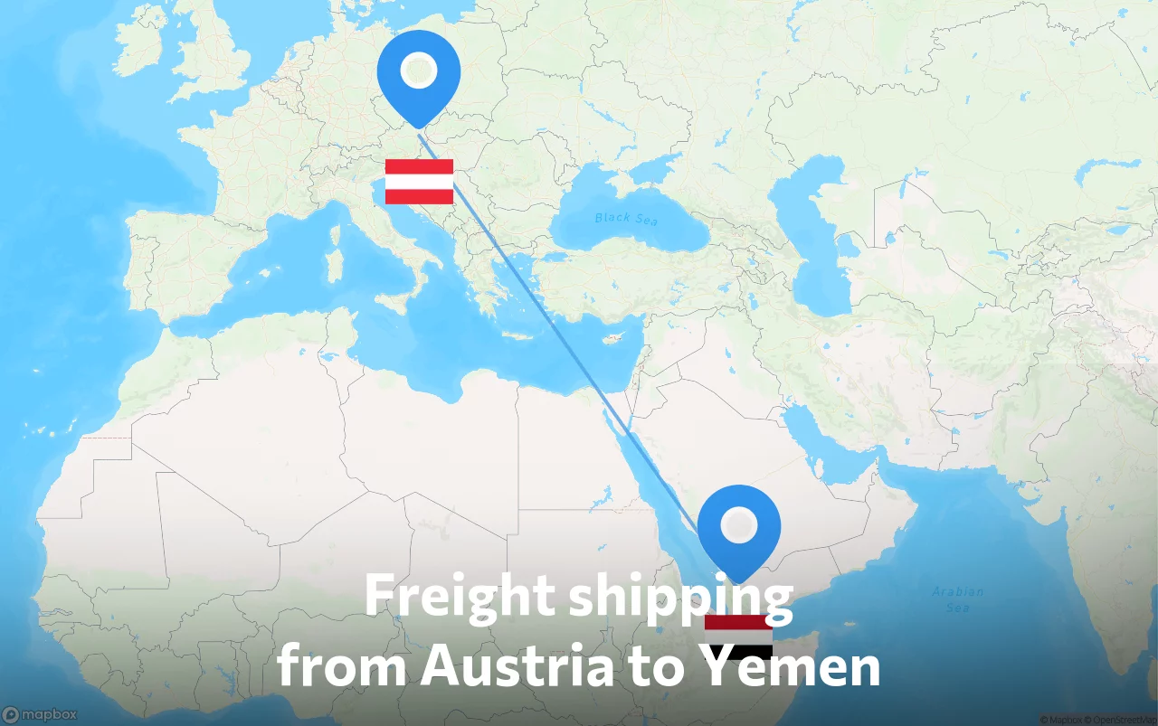 Shipping route from Austria to Yemen