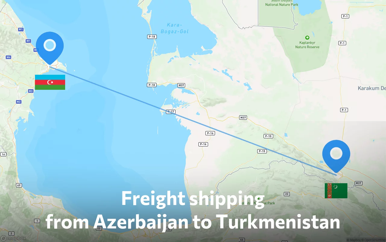Shipping route from Azerbaijan to Turkmenistan