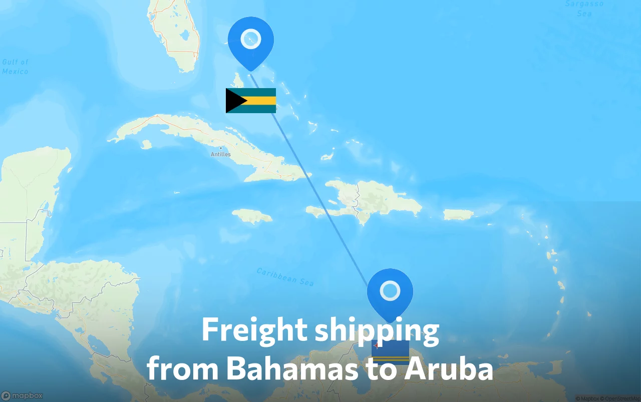 Shipping route from Bahamas to Aruba