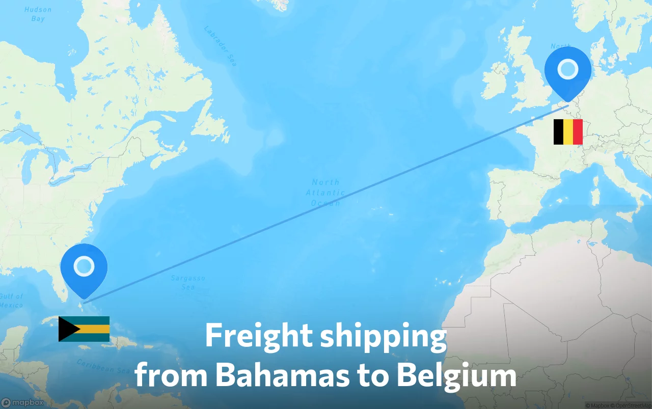 Shipping route from Bahamas to Belgium