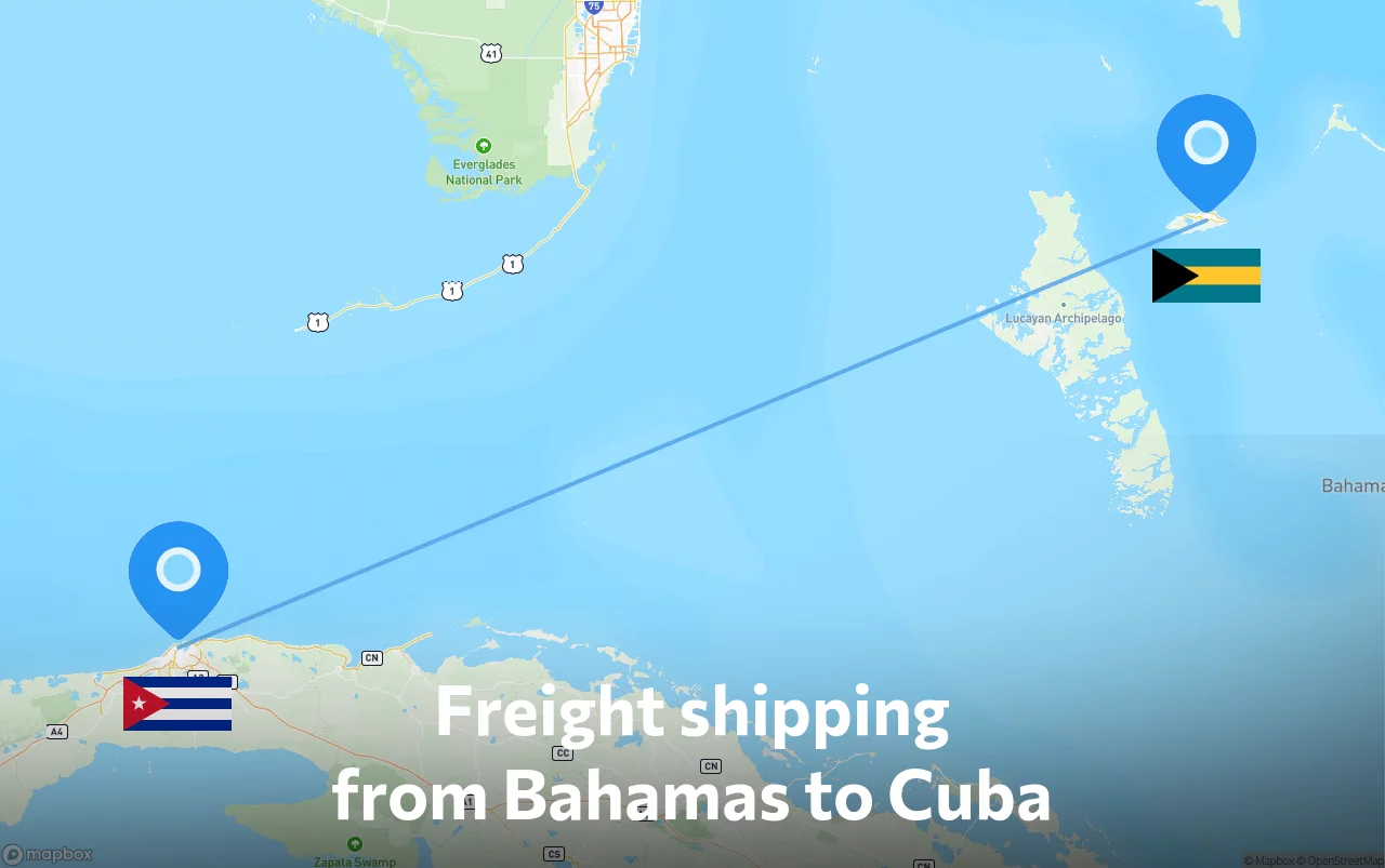 Shipping route from Bahamas to Cuba
