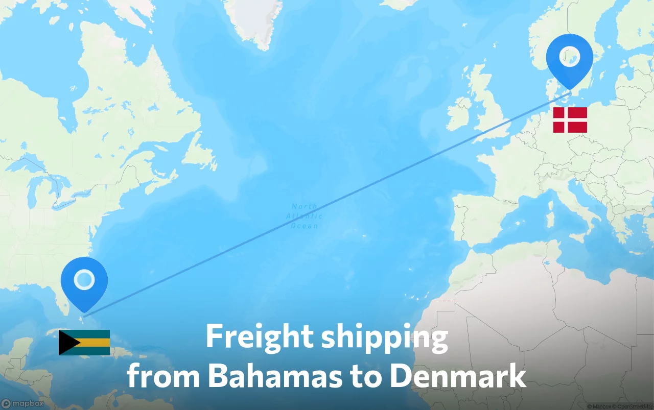Shipping route from Bahamas to Denmark