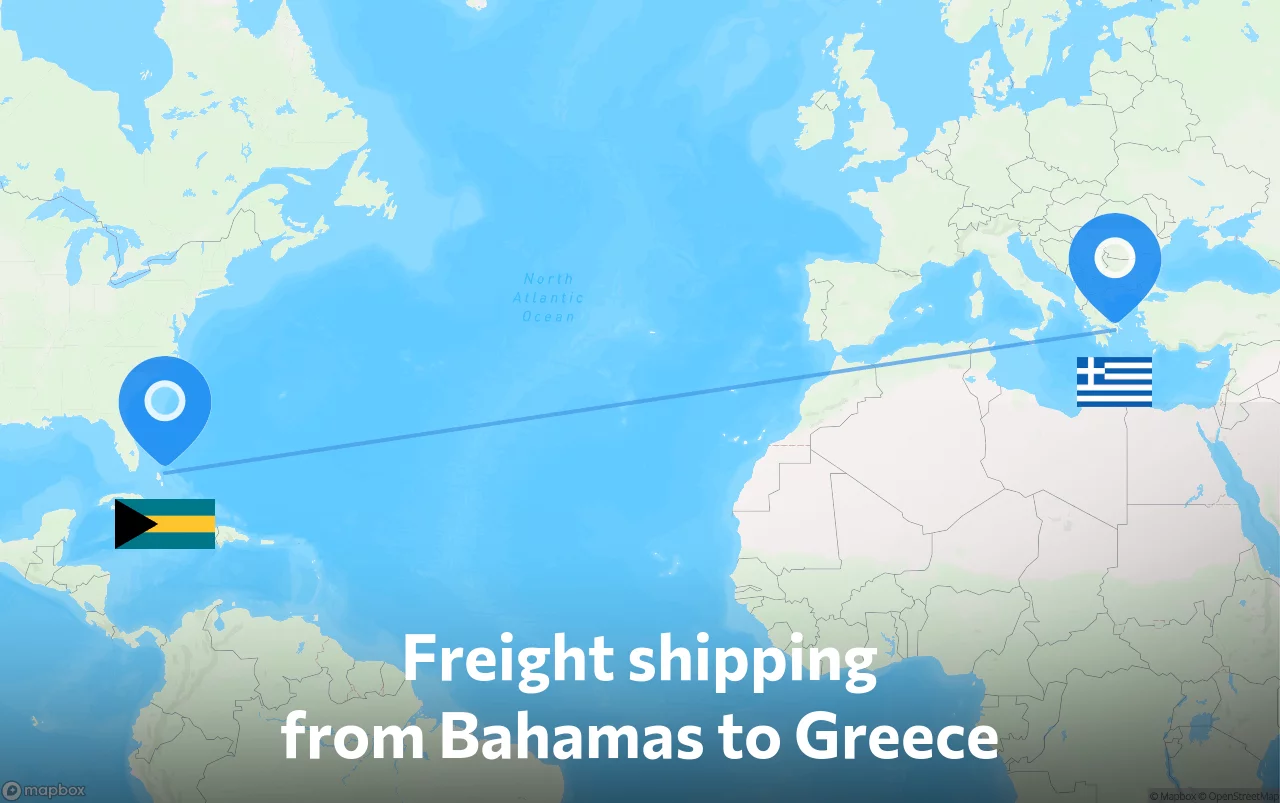 Shipping route from Bahamas to Greece