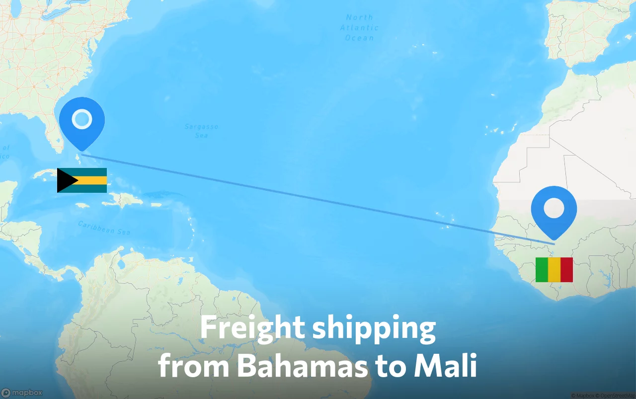 Shipping route from Bahamas to Mali