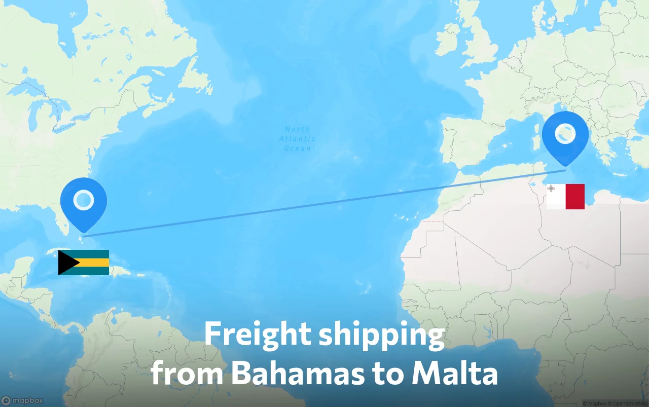 Shipping route from Bahamas to Malta