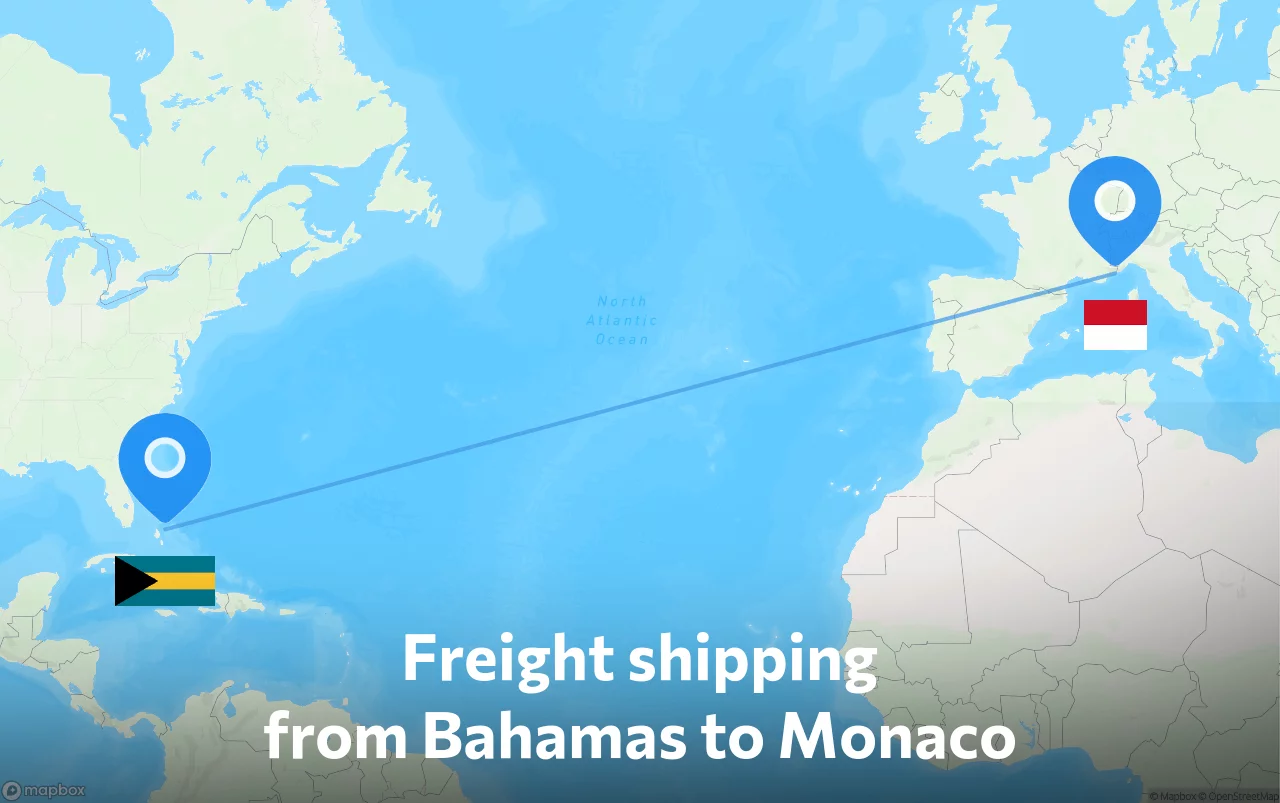 Shipping route from Bahamas to Monaco