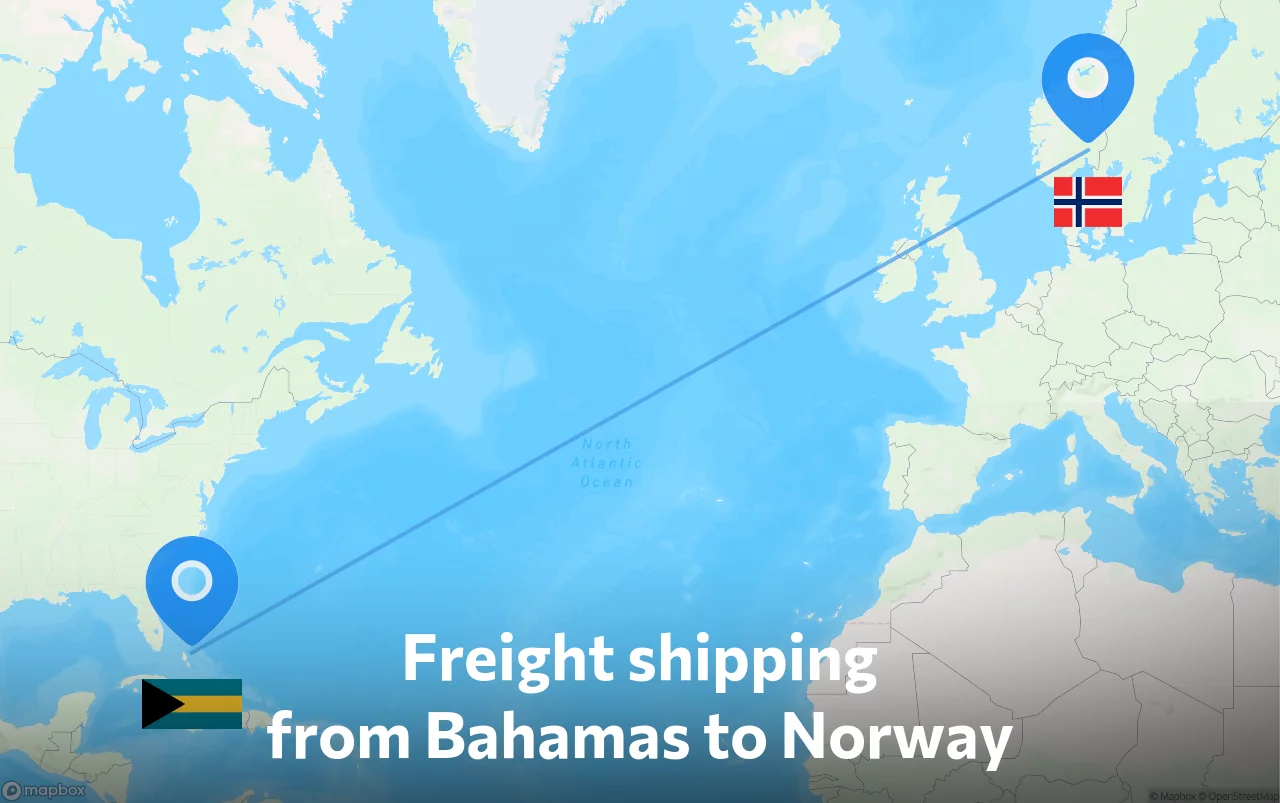 Shipping route from Bahamas to Norway