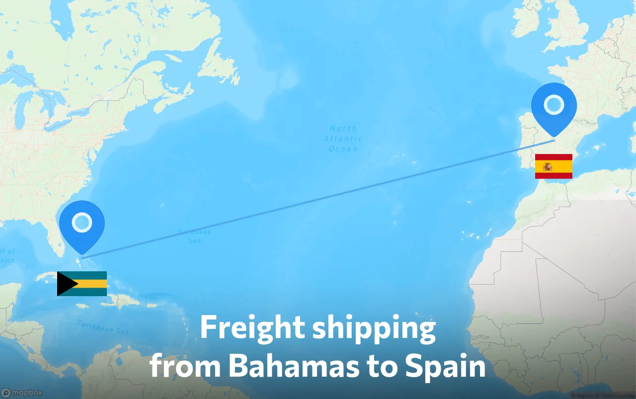 Shipping route from Bahamas to Spain