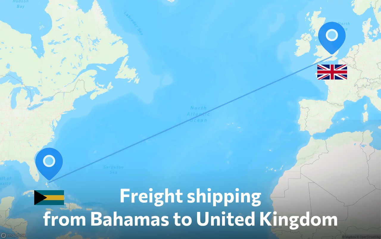 Shipping route from Bahamas to United Kingdom