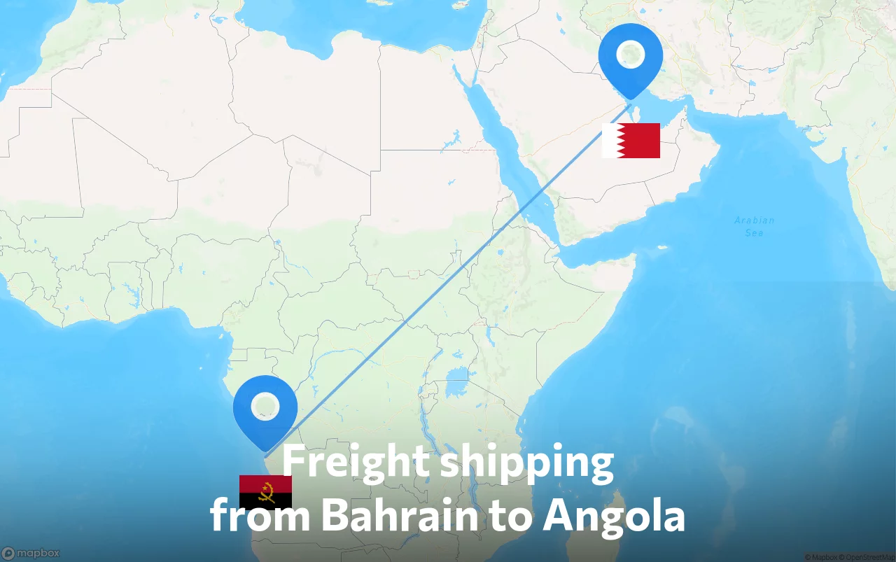 Shipping route from Bahrain to Angola