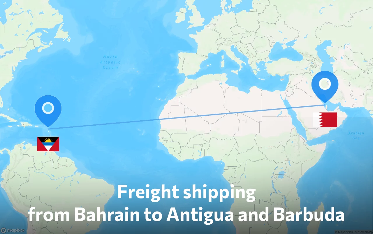 Shipping route from Bahrain to Antigua and Barbuda
