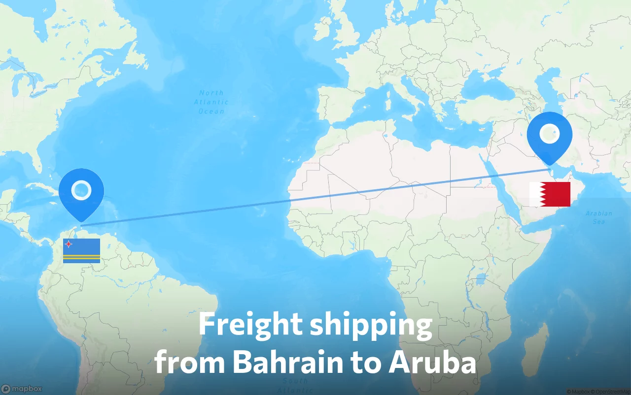 Shipping route from Bahrain to Aruba