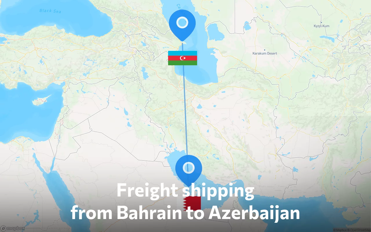 Shipping route from Bahrain to Azerbaijan