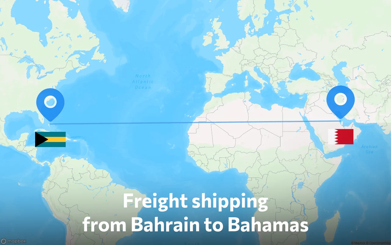 Shipping route from Bahrain to Bahamas