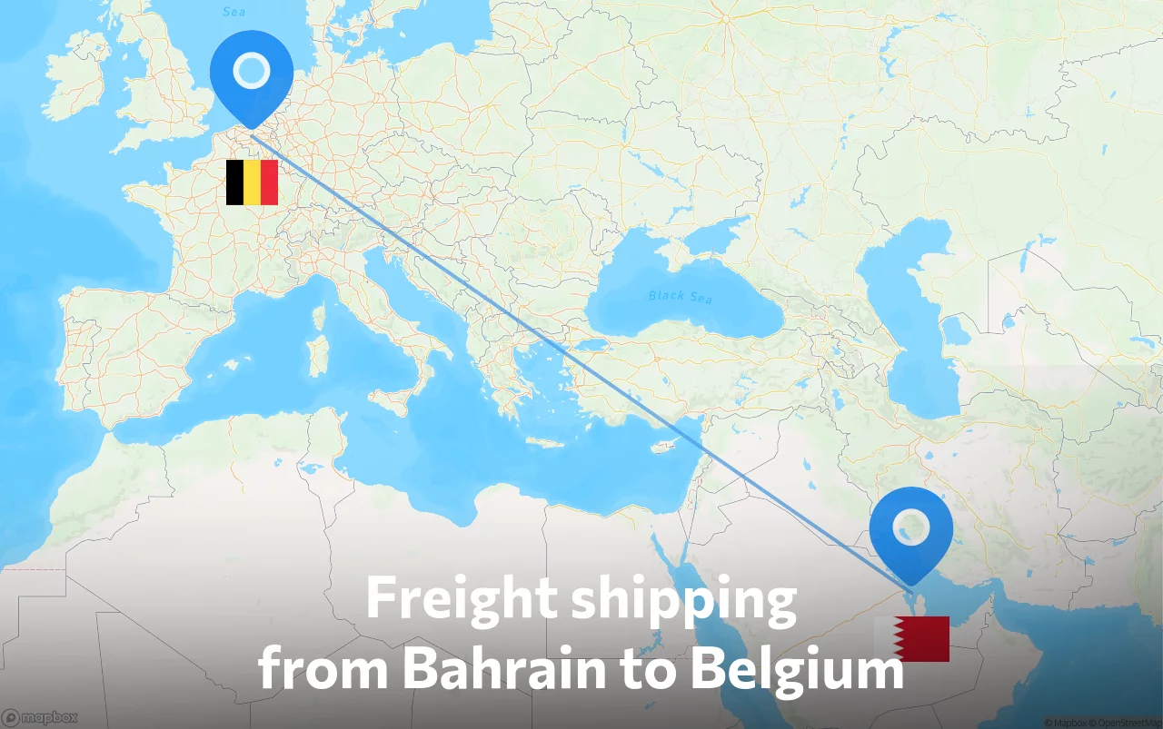 Shipping route from Bahrain to Belgium