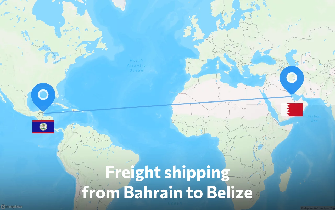 Shipping route from Bahrain to Belize