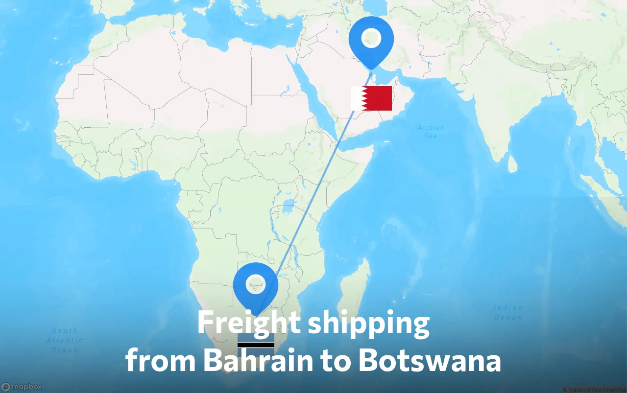 Shipping route from Bahrain to Botswana
