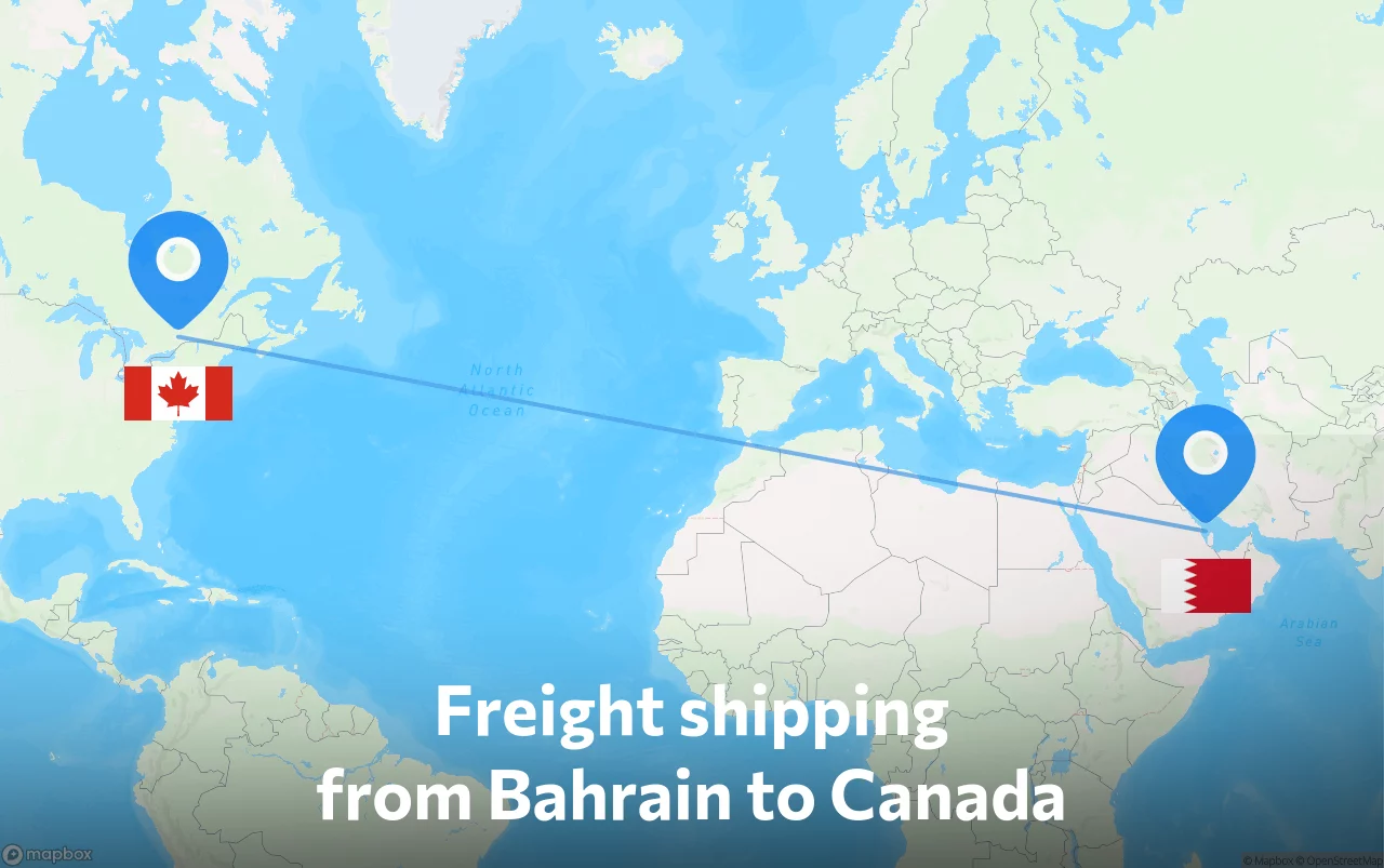 Shipping route from Bahrain to Canada
