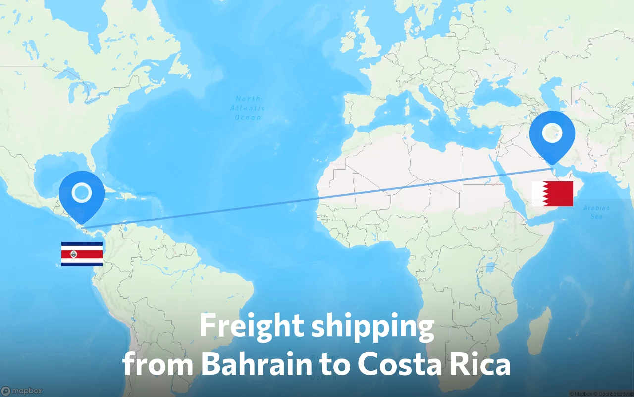 Shipping route from Bahrain to Costa Rica