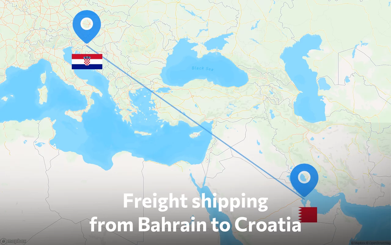Shipping route from Bahrain to Croatia