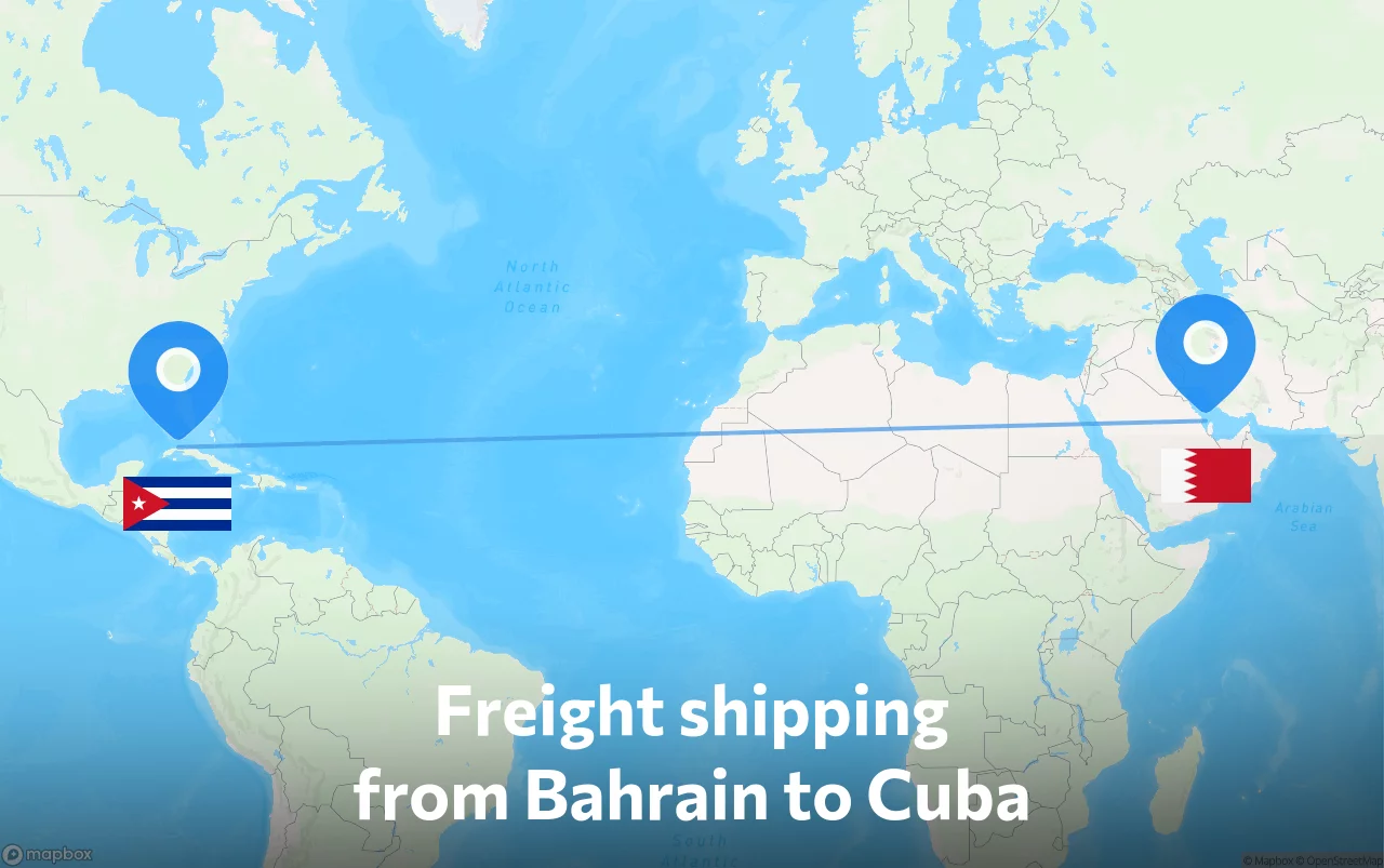 Shipping route from Bahrain to Cuba