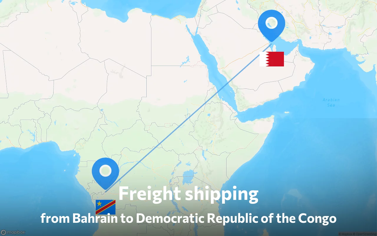 Shipping route from Bahrain to Democratic Republic of the Congo