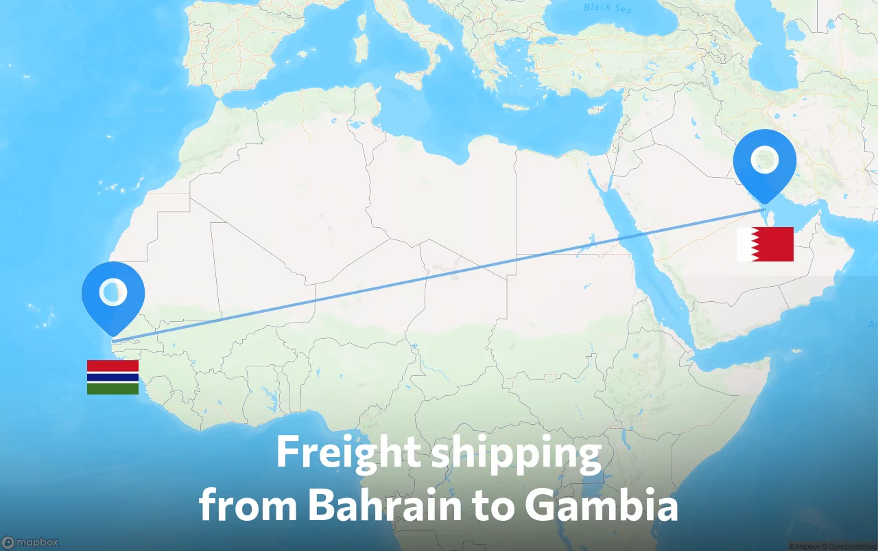 Shipping route from Bahrain to Gambia