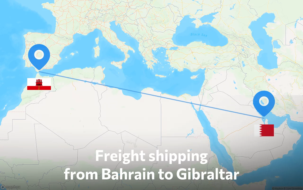 Shipping route from Bahrain to Gibraltar