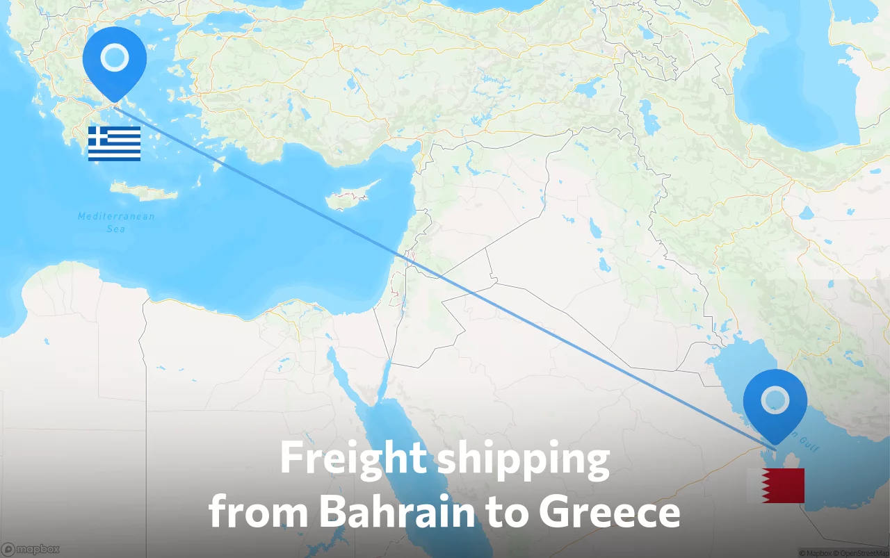 Shipping route from Bahrain to Greece