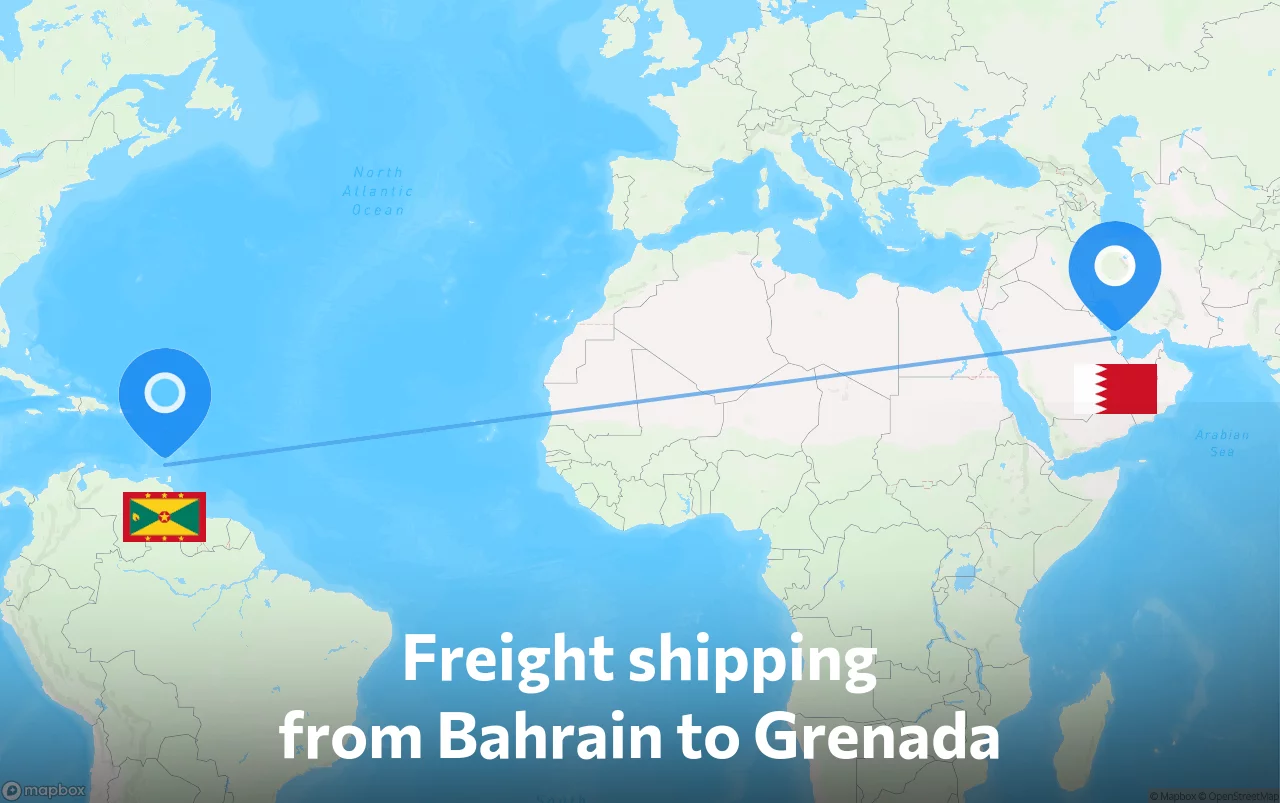 Shipping route from Bahrain to Grenada