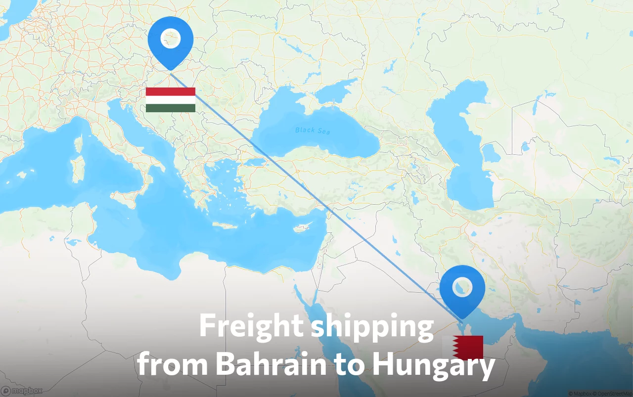 Shipping route from Bahrain to Hungary