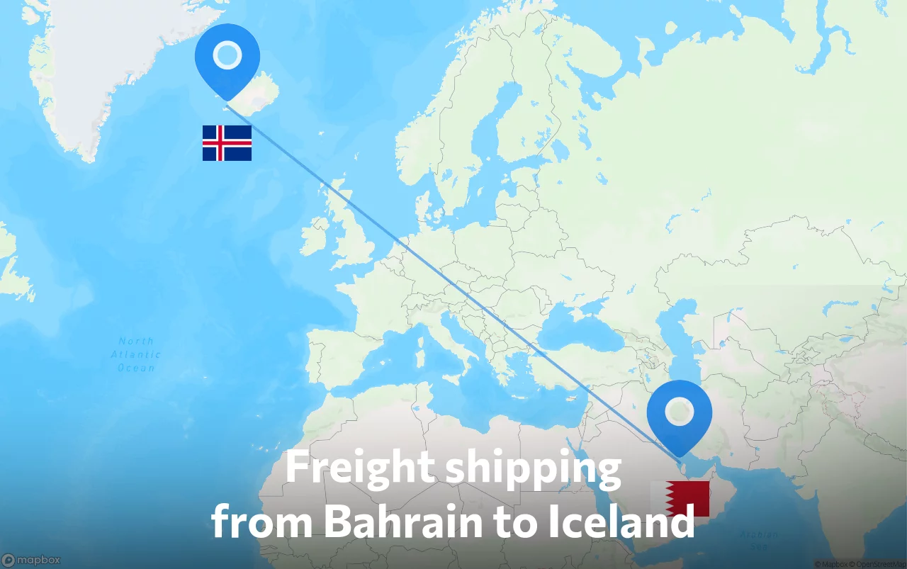 Shipping route from Bahrain to Iceland