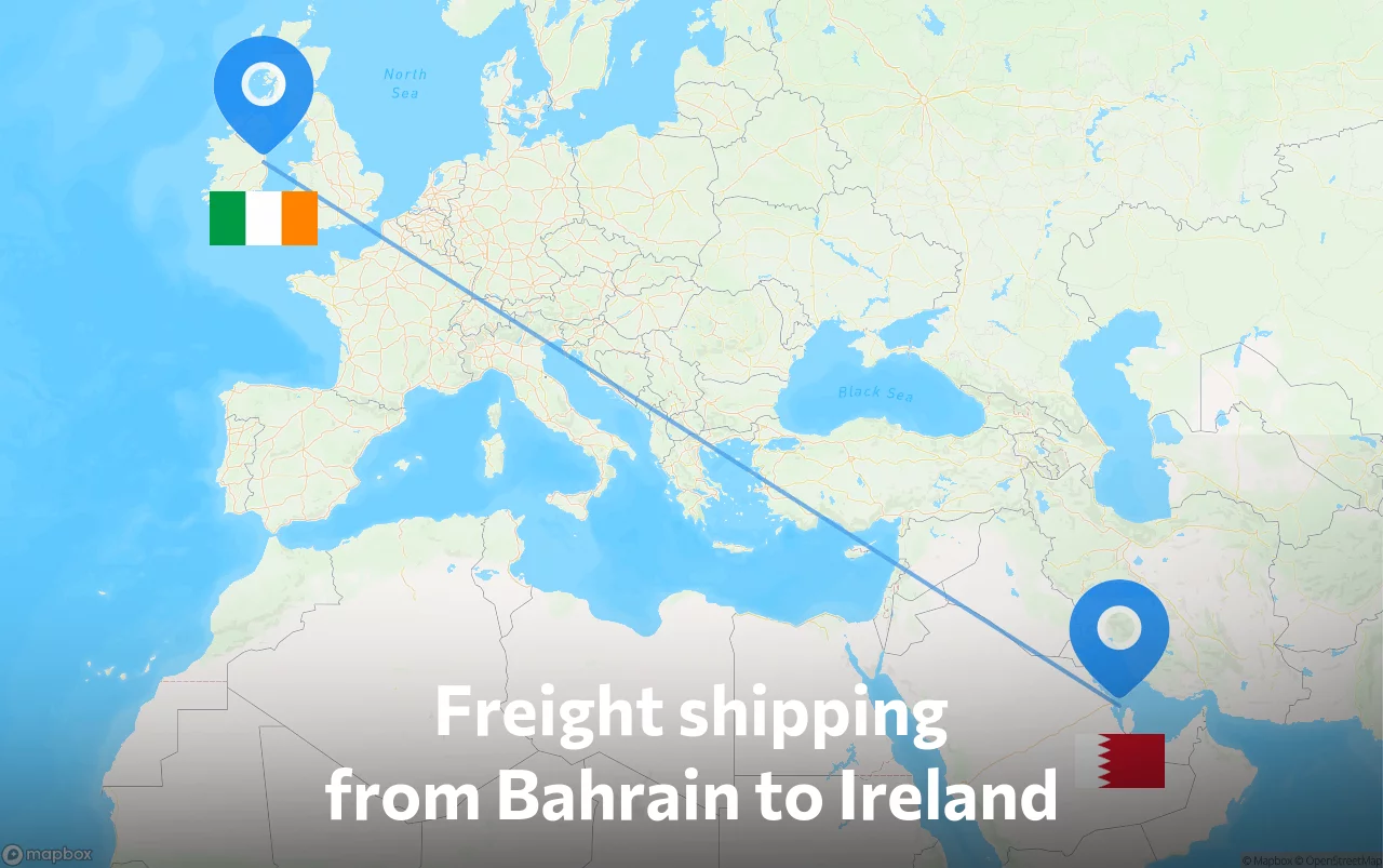 Shipping route from Bahrain to Ireland
