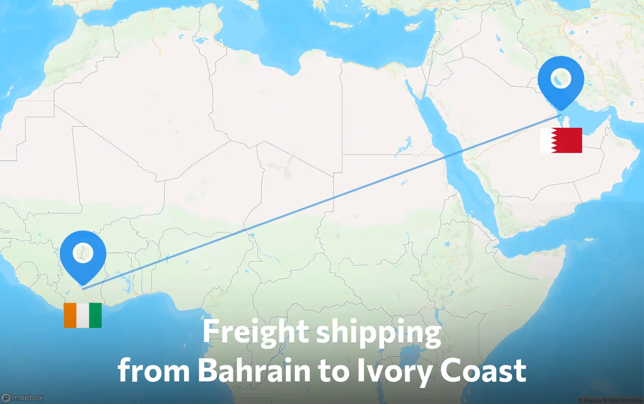 Shipping route from Bahrain to Ivory Coast