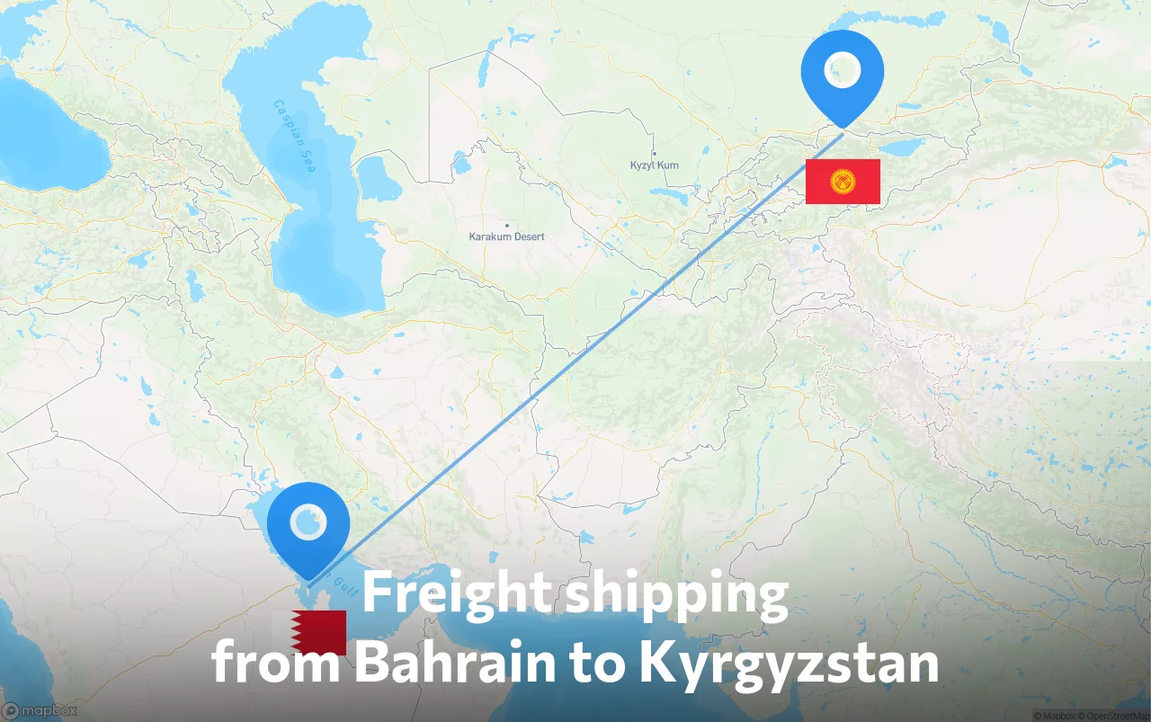 Shipping route from Bahrain to Kyrgyzstan