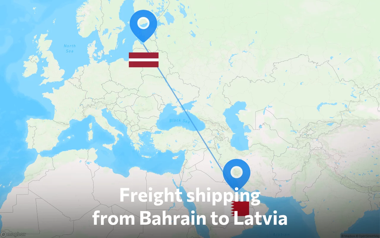 Shipping route from Bahrain to Latvia