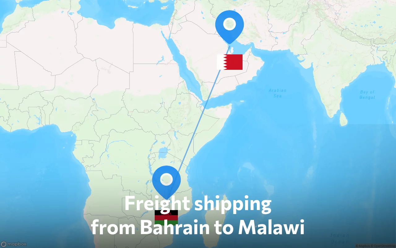 Shipping route from Bahrain to Malawi