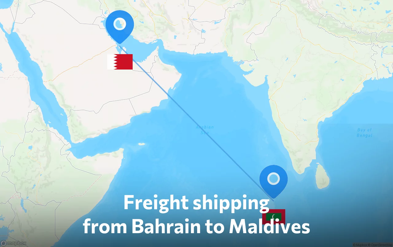 Shipping route from Bahrain to Maldives